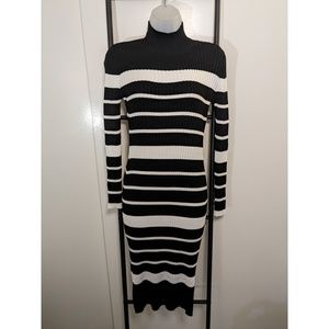 Nina Leonard Striped Turtleneck Body Con Sweater Dress - Size: M
